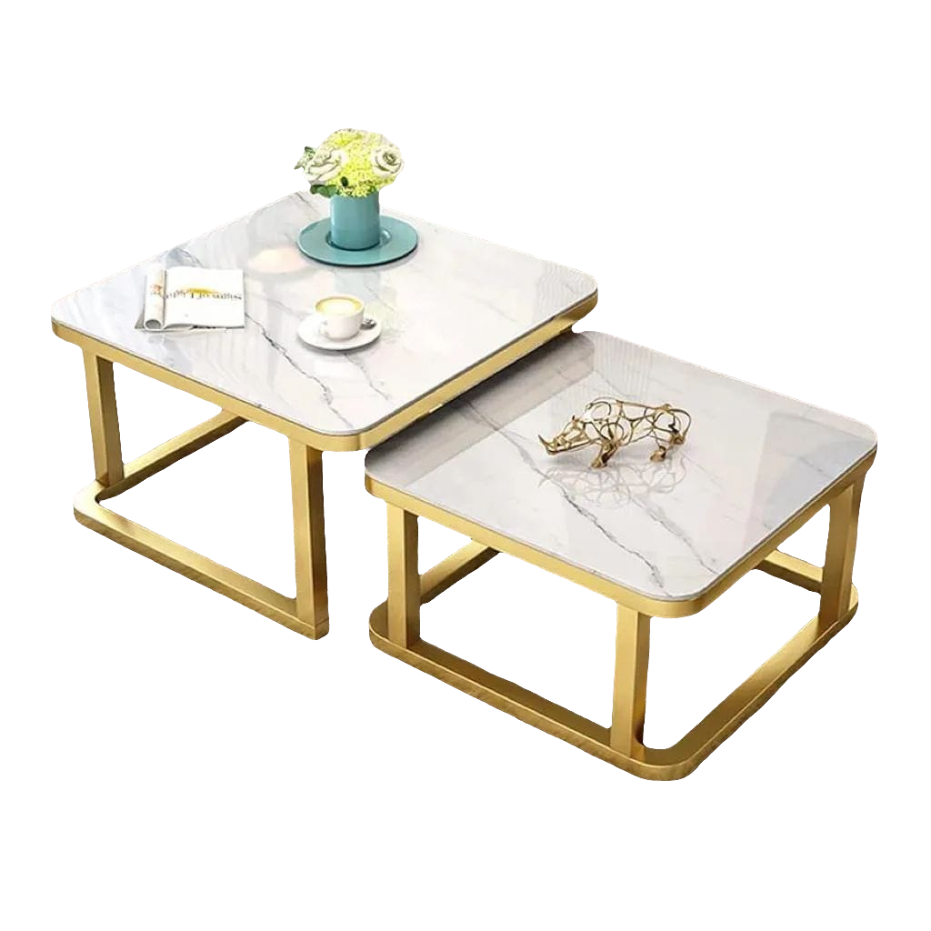 2 in 1 Square Nesting Tables B41 Modern White Space Saving Design for Living Room or Office