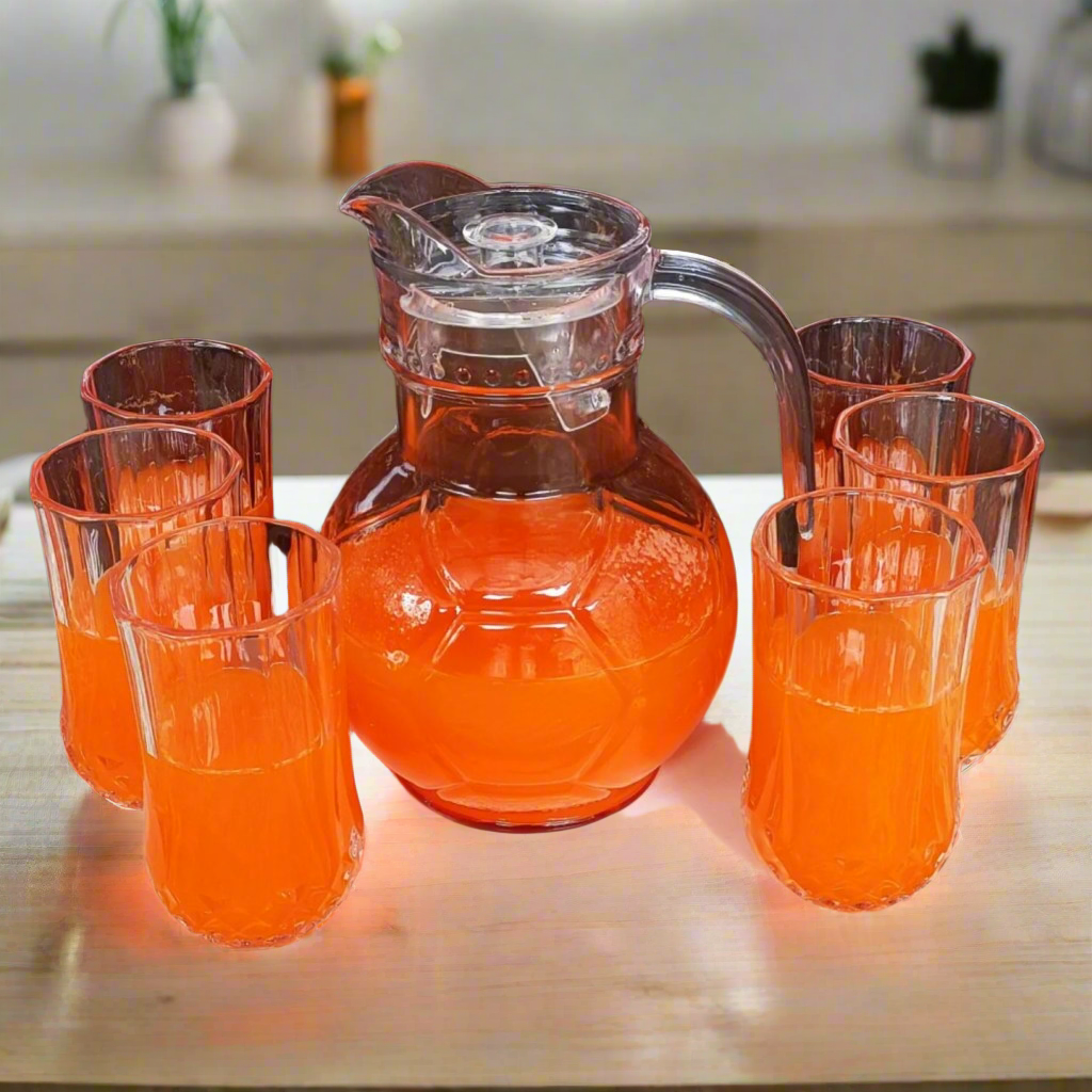 7 Piece Water|Juice Set 1.8L Capacity Jug with 6 Diamond Transparent Glasses | 1.8l Jug & 6 Diamond Shaped Glasses