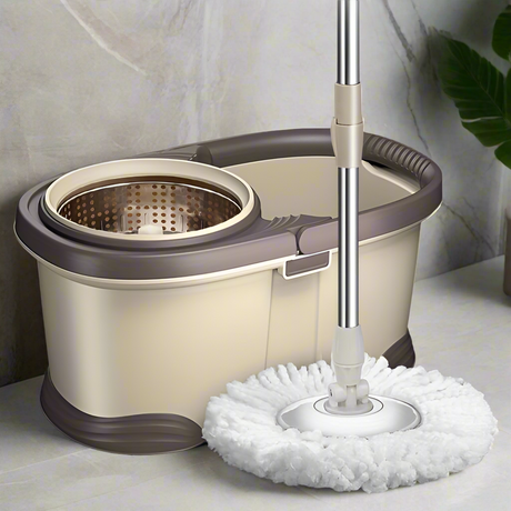 Furaha Finds Metallic Magic Spin Mop with 360° rotation for all floor types. Comes with a sturdy metallic handle and an extra mop head