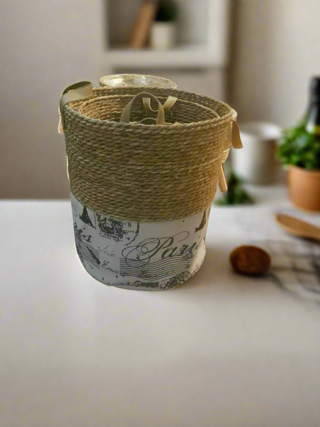 Furaha Finds Handmade Stackable Baskets Set of 3 Durable, eco friendly woven storage solution for home, office, and decorative use.