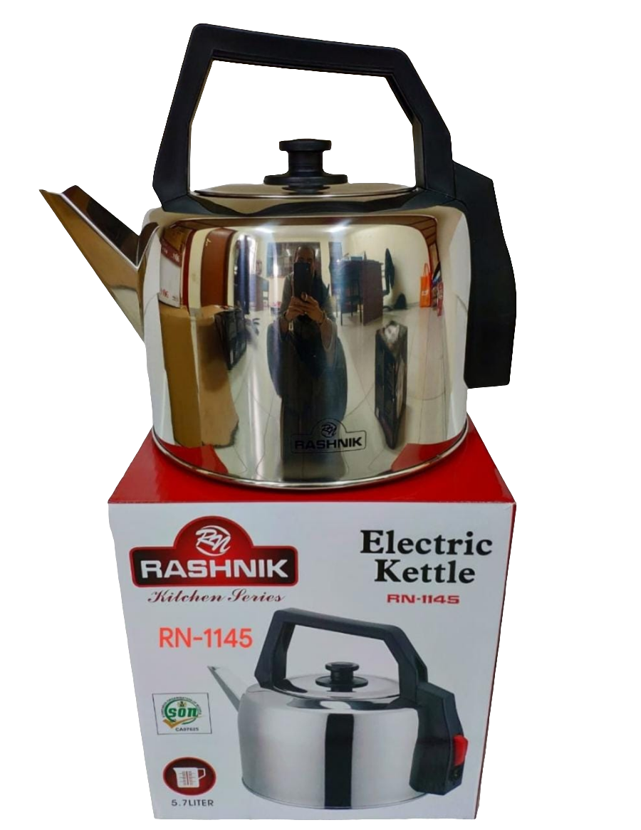 Rashnik Kitchen Series RN-1145 Electric Kettle | 5.7L Stainless Steel | 2200W Cordless Water Boiler with Auto Shut-Off