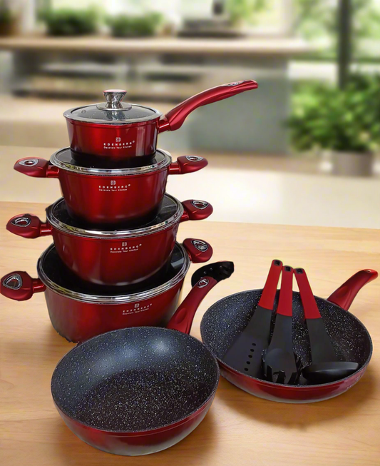 Edenberg 15pcs Cookware Set Ombre |  NonStick, Durable Pots and Pans with Lids