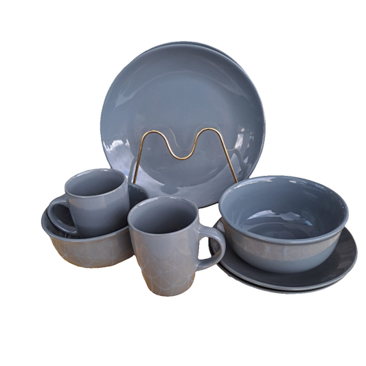 16 Piece Grey Ceramic Dinner Set | 4 Dinner Plates, 4 Side Plates, 4 Soup Bowls, 4 Cups | Ideal For Daily Meals, Family Gatherings, & Special Occasions