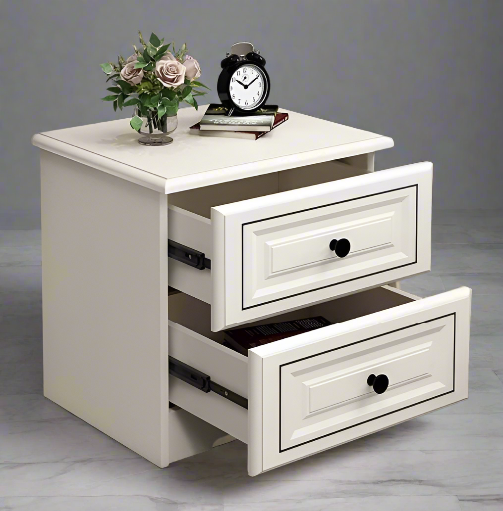 Nordic Luxury Double Drawer Bedside Cabinet – White, Large Capacity Storage (50x45x35cm)