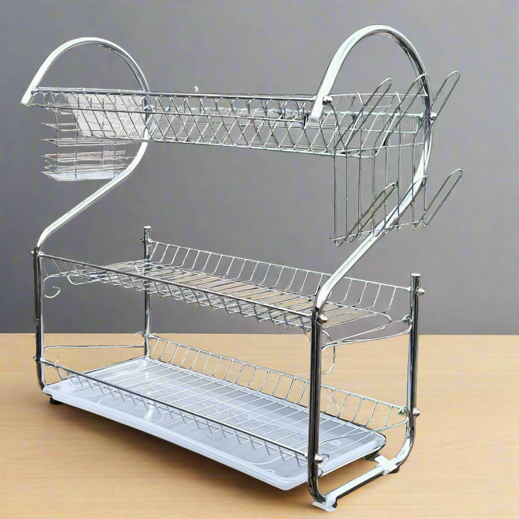 Nunix 3 Tier Dish Rack  | Durable Kitchen Organizer for Plates, Cups, and Cutlery