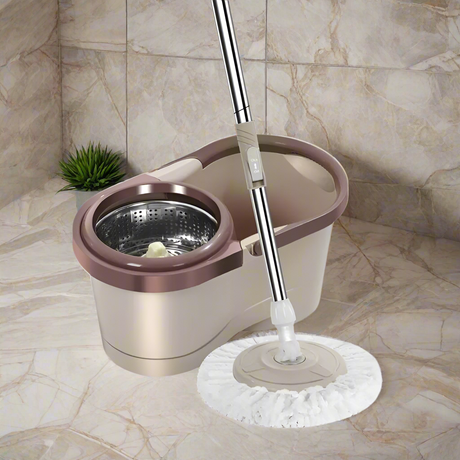 Furaha Finds Metallic Magic Spin Mop with 360° rotation for all floor types. Comes with a sturdy metallic handle and an extra mop head