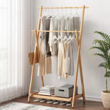 Foldable Bamboo Cloth Hanging Rack | Double Layer Free Standing Coat Rack with Side Hooks | Ideal for Bedrooms, Boutiques & Laundry Areas