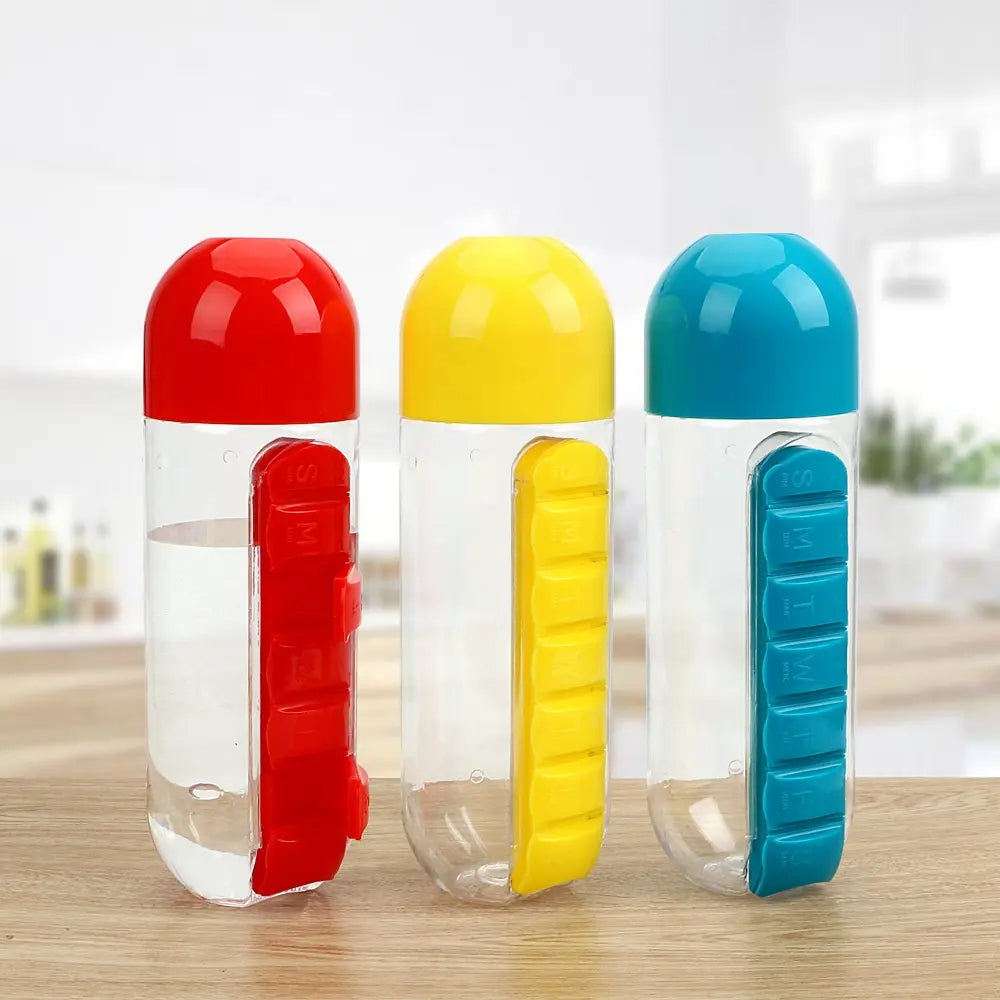 Pill Organizer Water Bottle | 2-in-1 Multifunctional Water Bottle with 7-Day Pill Storage | Available in 5 Colors