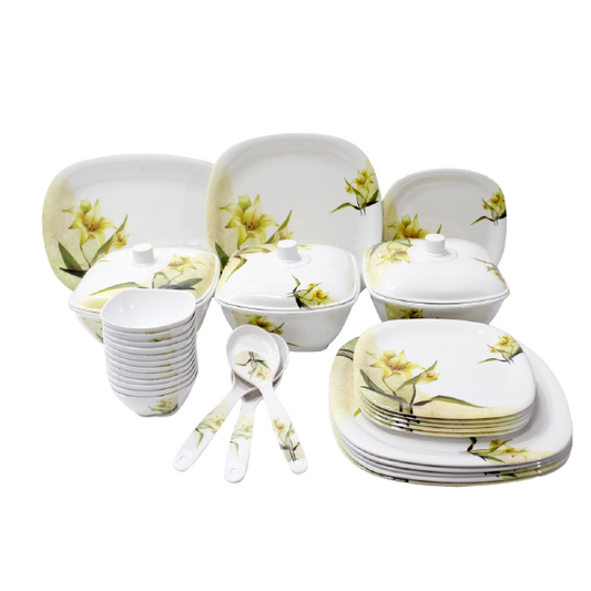 16 Pcs Quadra Dinner Set | Snowdrops | Elegant Square Design | High Quality Ceramic