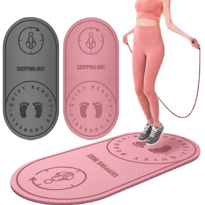 Waterproof Thick Yoga & Skipping Mat – 10mm Thick Mute Noise Reduction Jump Rope Mat (127cm x 63cm, Pink & Black)