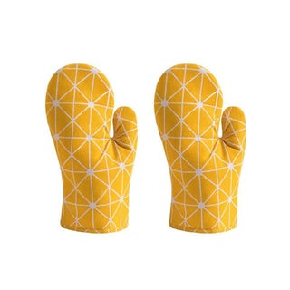 Heat-Resistant Cotton & Linen Oven Gloves  Available in Black, Yellow, and Grey