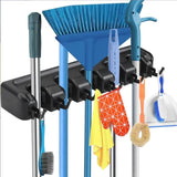 Wall Mounted Broom Holder | 5 Position Organizer with 6 Hooks for Brush & Mop Storage