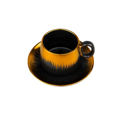 Classy Cup & Saucer Set | 6 Cups & 6 Saucers | 220cc Capacity | Black with Gold Rim