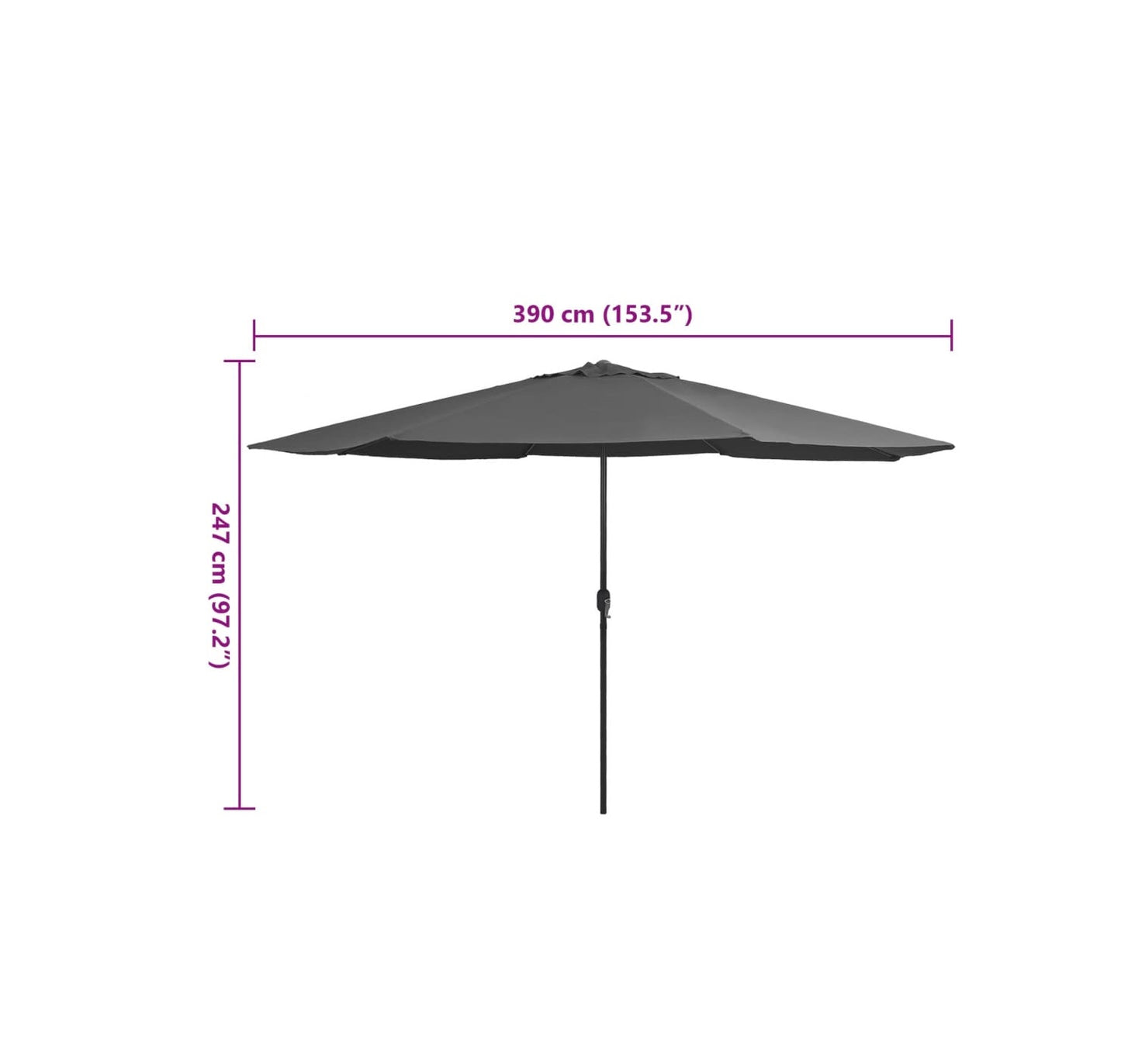 Grey Outdoor Umbrella with Base | Large Patio Sunshade | 390 cm x 247 cm | Outdoor Garden Umbrella for 4-6 People|UV Resistant Outdoors| Outdoor Setting| Garden Seating