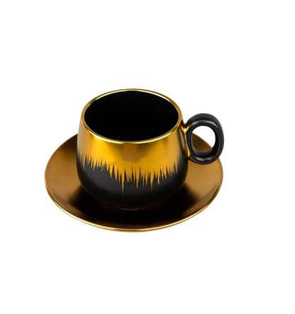 Classy Cup & Saucer Set | 6 Cups & 6 Saucers | 220cc Capacity | Black with Gold Rim