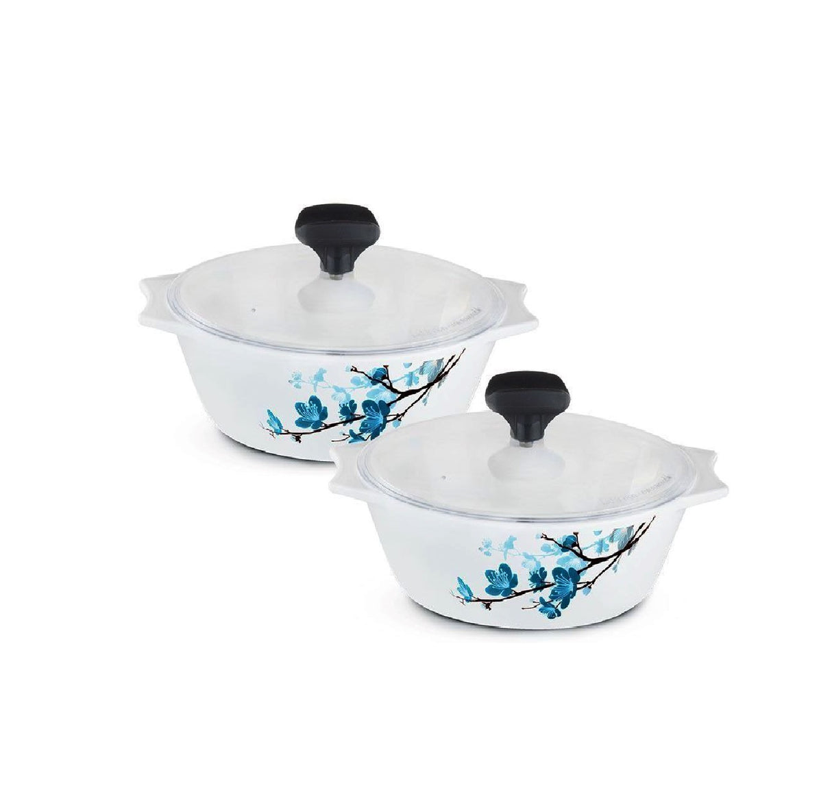 4 pcs White Glass Casserole Set  (2 x 1000 ml with Plastic Lid) Mimosa