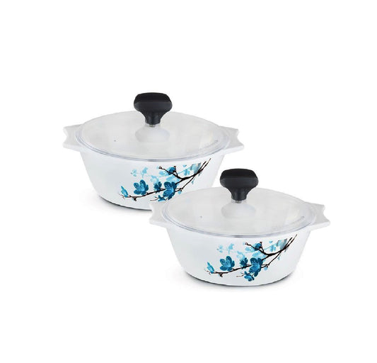 4 pcs White Glass Casserole Set  (2 x 1000 ml with Plastic Lid) Mimosa