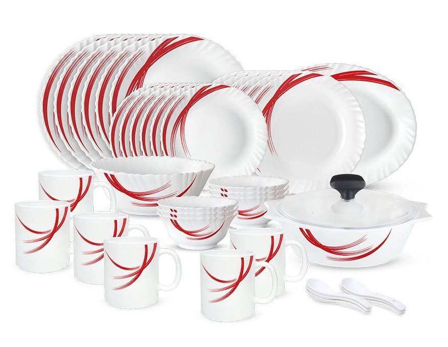 Signature High Quality 40 pcs Dinner Set | Red Stella | Vibrant and Sophisticated | Porcelain