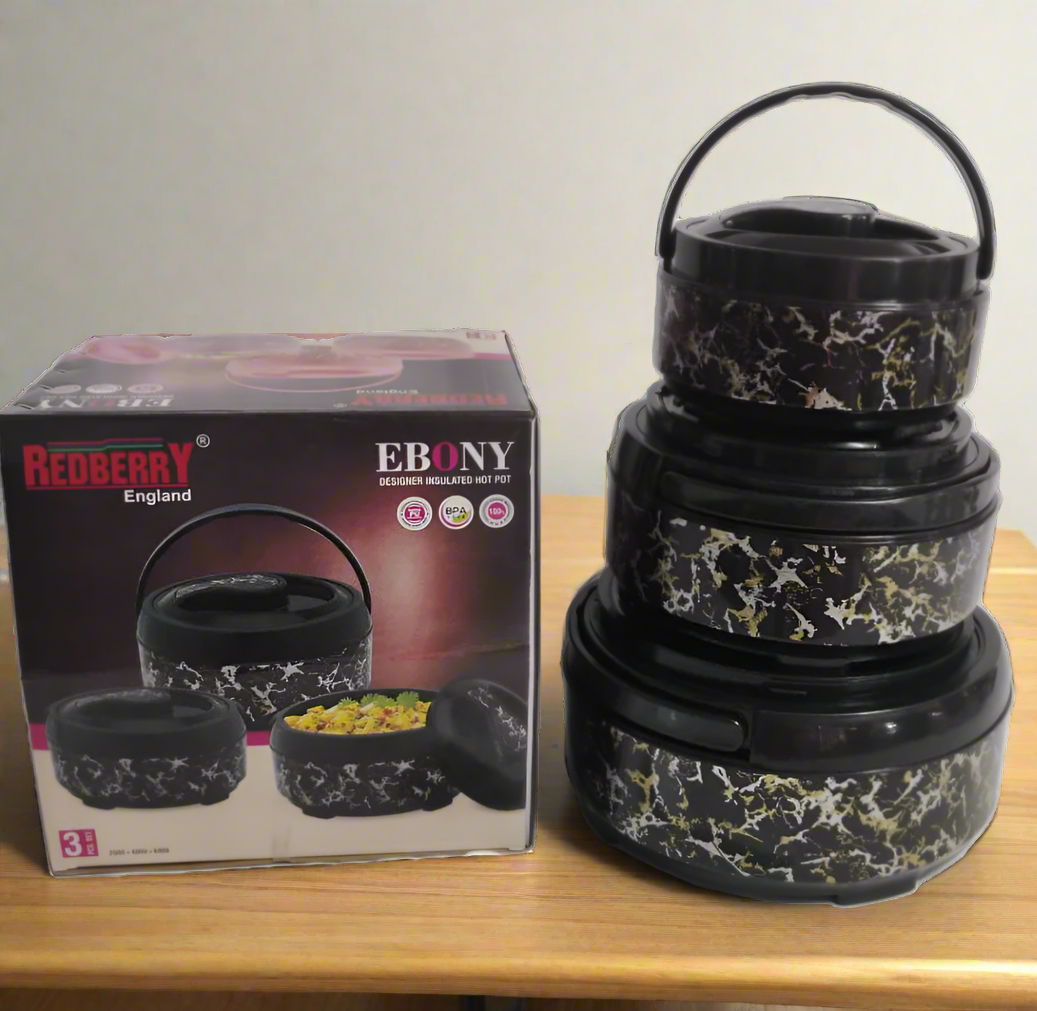 Redberry Plastic Designer Hotpot | "Ebony" 3 Piece Set | 2000ml, 4000ml, 6000ml | Durable Plastic with Sophisticated Finish