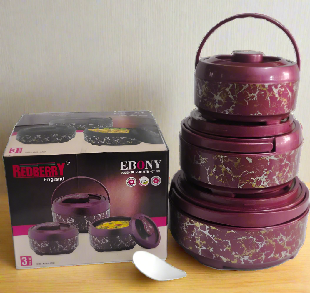 Redberry Plastic Designer Hotpot | "Ebony" 3 Piece Set | 2000ml, 4000ml, 6000ml | Durable Plastic with Sophisticated Finish