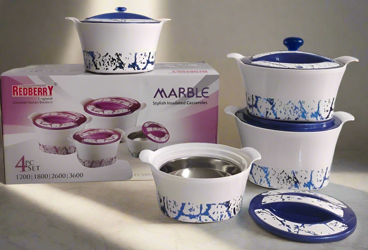 Redberry Plastic Designer Hotpot - "Marble" 4pcs Set