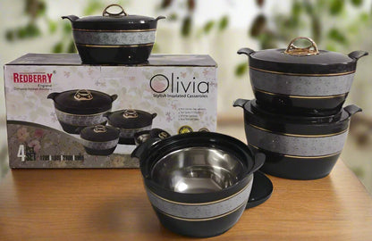 Redberry Plastic Designer Hotpot Set "Olivia" | 4pcs Insulated Food Storage Containers | Chic Design & Durable Finish