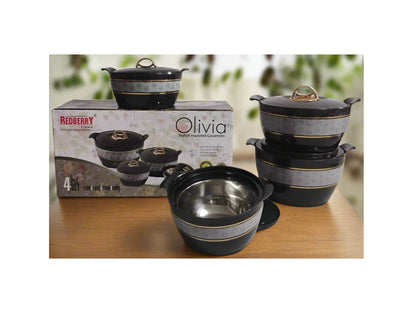 Redberry Plastic Designer Hotpot Set "Olivia" | 4pcs Insulated Food Storage Containers | Chic Design & Durable Finish