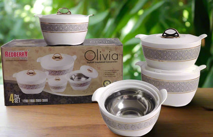 Redberry Plastic Designer Hotpot Set "Olivia" | 4pcs Insulated Food Storage Containers | Chic Design & Durable Finish