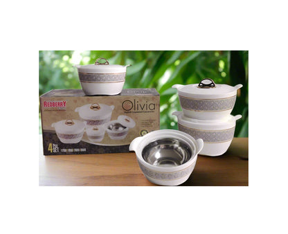 Redberry Plastic Designer Hotpot Set "Olivia" | 4pcs Insulated Food Storage Containers | Chic Design & Durable Finish