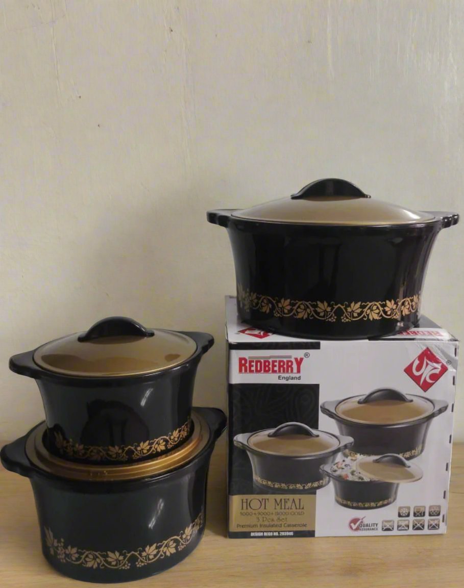 Redberry Plastic Hotpot | Hot Meal 3 Piece Set | 5000ml, 9000ml, 12000ml | High Quality Plastic with Thermal Insulation