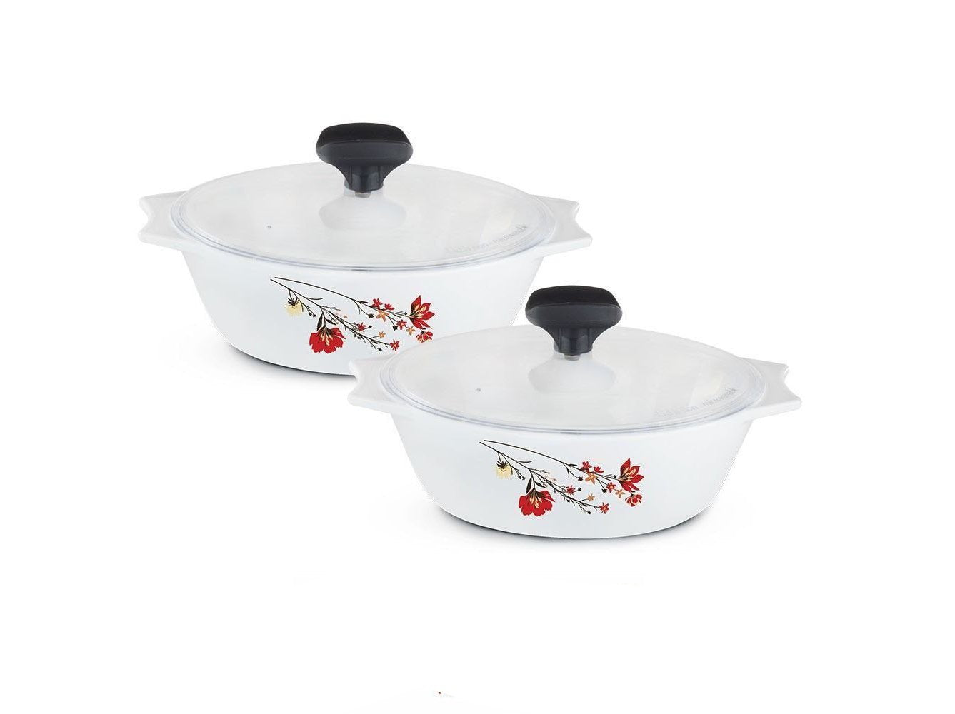 4 pcs White Glass Casserole set (2 x 1000 ml with Plastic Lid) Chrys Red