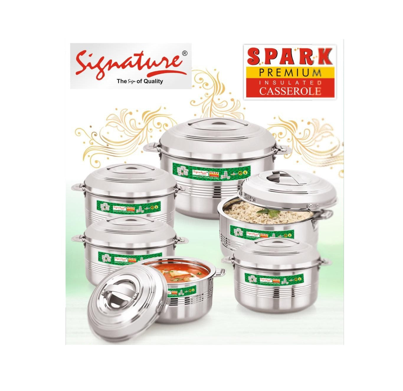 6 Piece Spark Premium Stainless Steel Hotpots Set (1500ml, 2500ml, 3500ml, 5000ml, 7500ml, 10000ml)