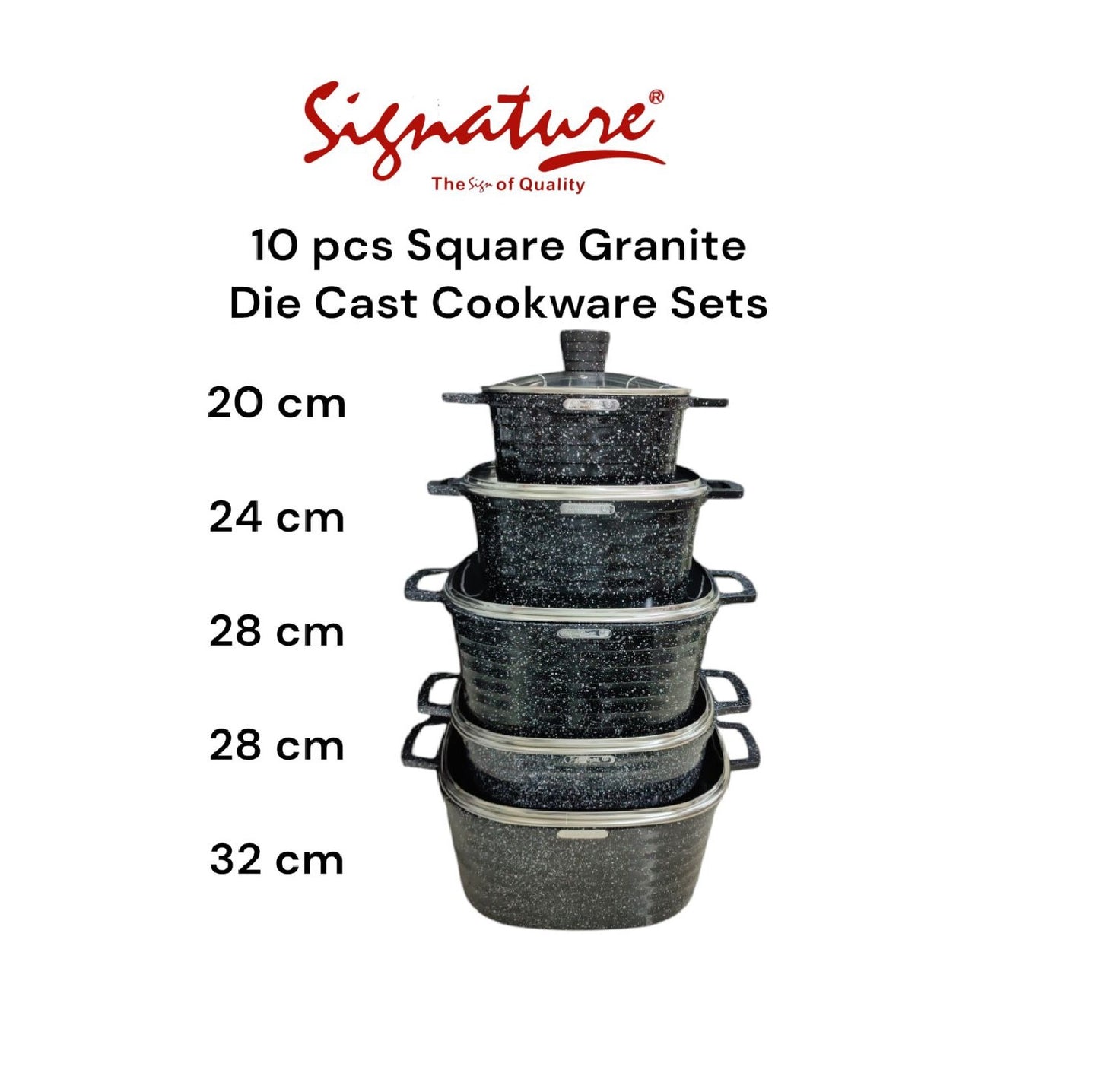 Signature 10 pcs Square Granite Die Cast Cookware Set | Premium Non-Stick, Scratch Resistant Cookware for Effortless Cooking