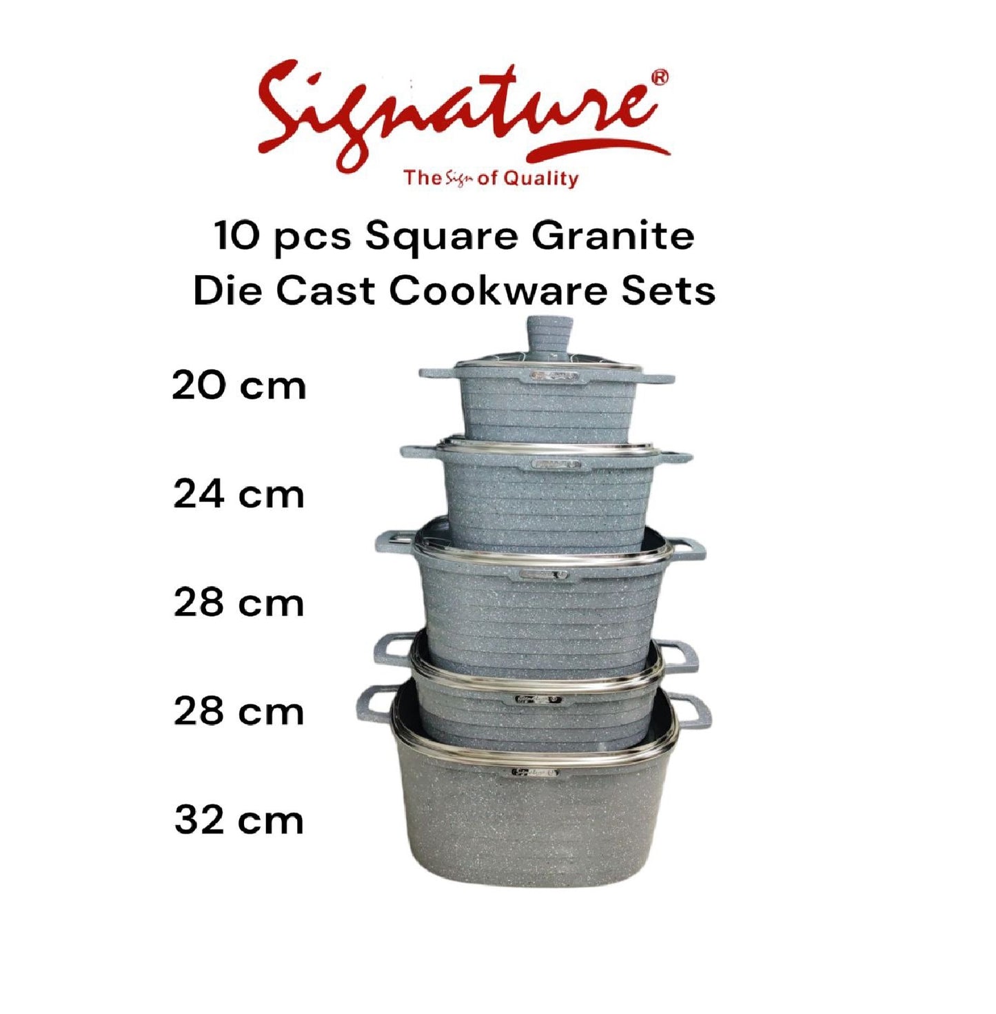 Signature 10 pcs Square Granite Die Cast Cookware Set | Premium Non-Stick, Scratch Resistant Cookware for Effortless Cooking