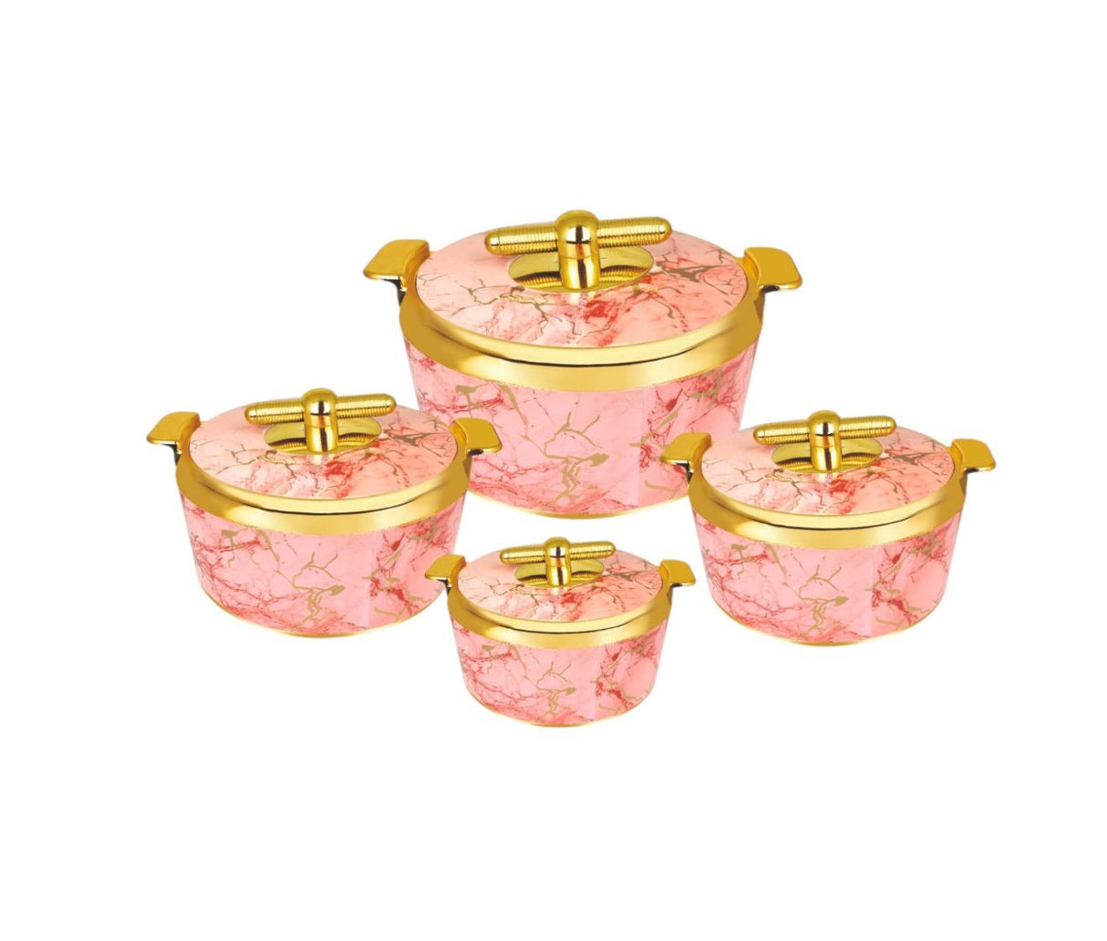 4 Piece Pearl Platina Hotpots Set (700ml, 1000ml, 1500ml, 2500ml) | Available in Blue, Grey, Pink, and Orange