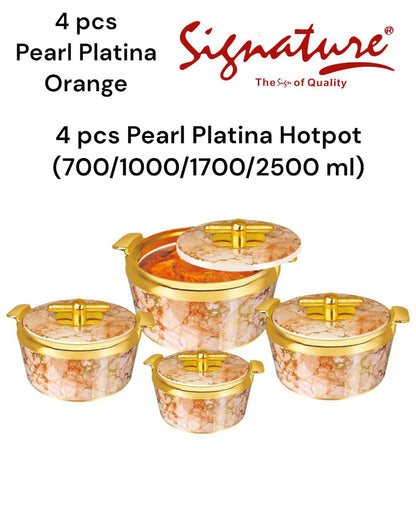 4 Piece Pearl Platina Hotpots Set (700ml, 1000ml, 1500ml, 2500ml) | Available in Blue, Grey, Pink, and Orange