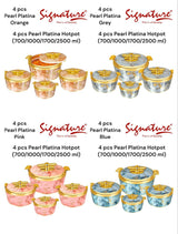 4 Piece Pearl Platina Hotpots Set (700ml, 1000ml, 1500ml, 2500ml) | Available in Blue, Grey, Pink, and Orange