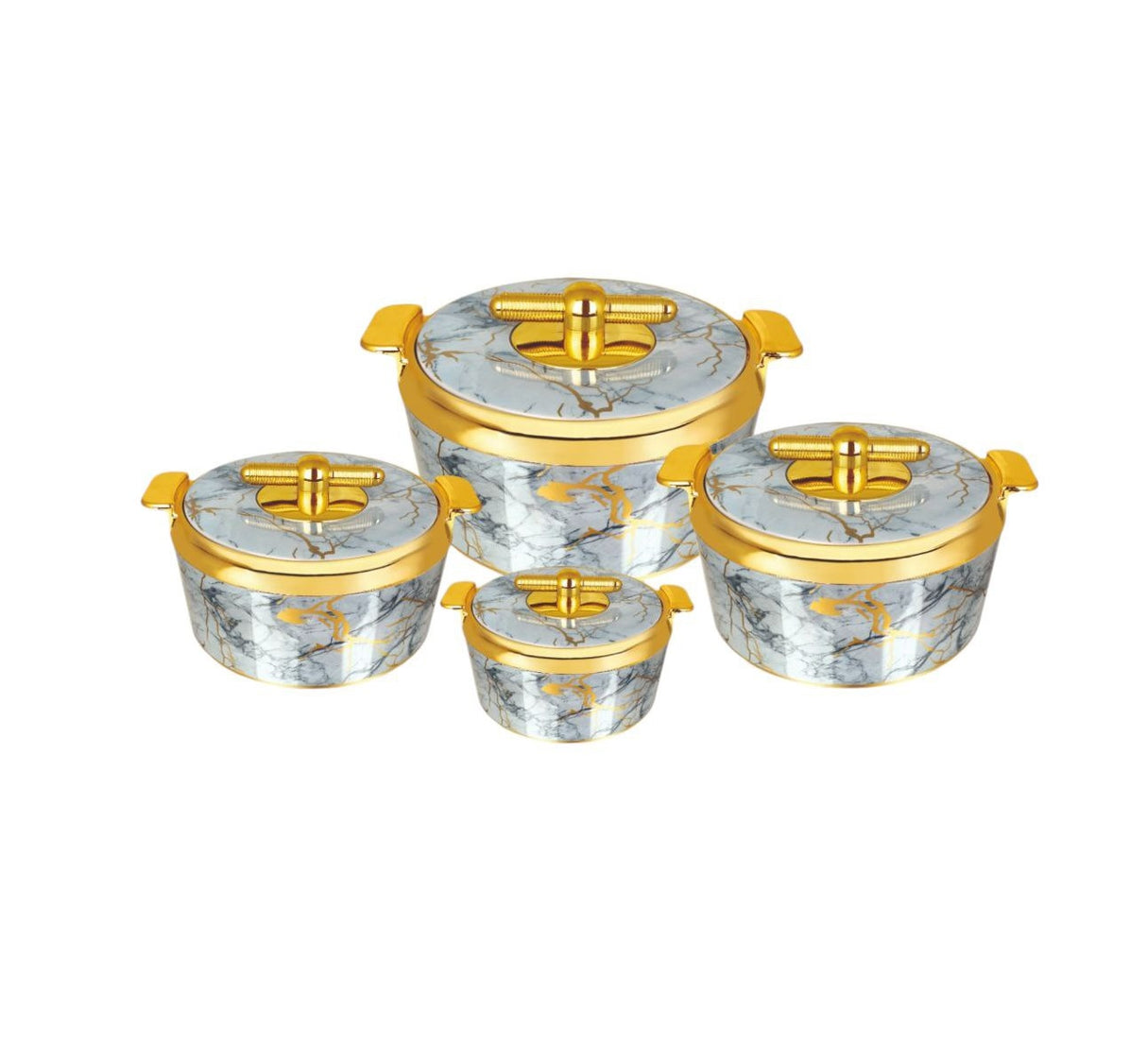 4 Piece Pearl Platina Hotpots Set (700ml, 1000ml, 1500ml, 2500ml) | Available in Blue, Grey, Pink, and Orange