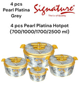 4 Piece Pearl Platina Hotpots Set (700ml, 1000ml, 1500ml, 2500ml) | Available in Blue, Grey, Pink, and Orange