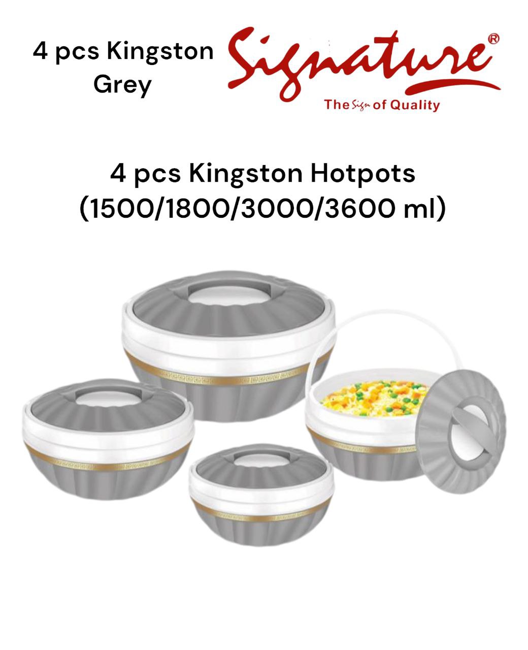 4 Piece Kingston Hotpots Set (1500ml, 1800ml, 3000ml, 3600ml) | White, Grey, Ivory