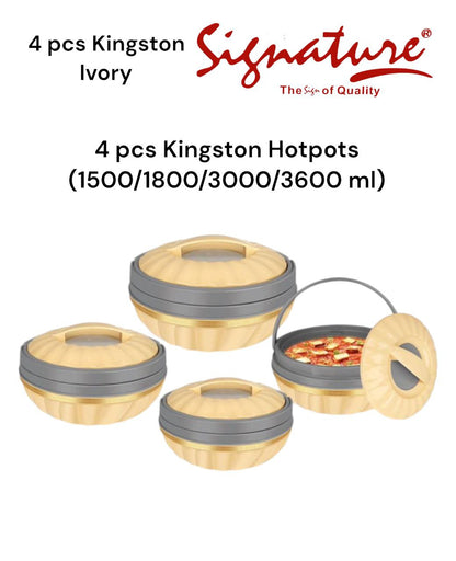 4 Piece Kingston Hotpots Set (1500ml, 1800ml, 3000ml, 3600ml) | White, Grey, Ivory