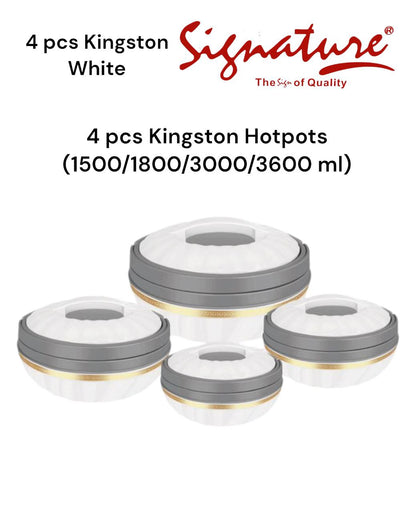 4 Piece Kingston Hotpots Set (1500ml, 1800ml, 3000ml, 3600ml) | White, Grey, Ivory