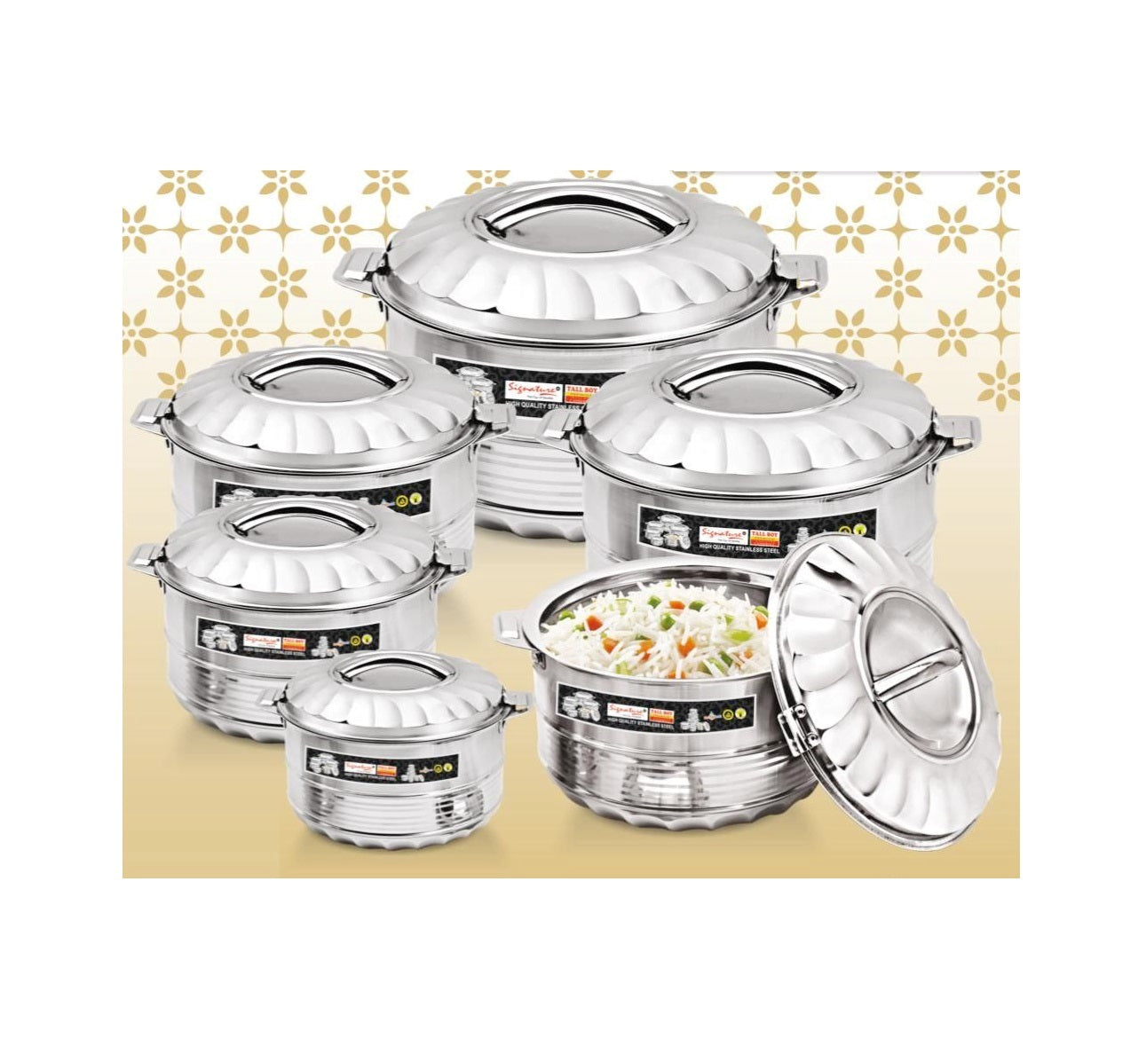 6 Piece Tall Boy Premium Stainless Steel Hotpots Set (1500ml, 2500ml, 3500ml, 5000ml, 7500ml, 10000ml)