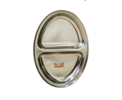 40 Piece Oval Stainless Steel Pav Bhaji Plates Set | 2 Compartment 25cm Partition Plates | Durable & Stackable