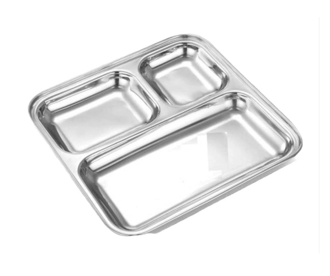 Signature 24 Piece Square Stainless Steel Pav Bhaji Plates Set | 21x21 cm Partitioned Plates | Durable & Stackable