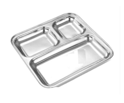 Signature 24 Piece Square Stainless Steel Pav Bhaji Plates Set | 21x21 cm Partitioned Plates | Durable & Stackable