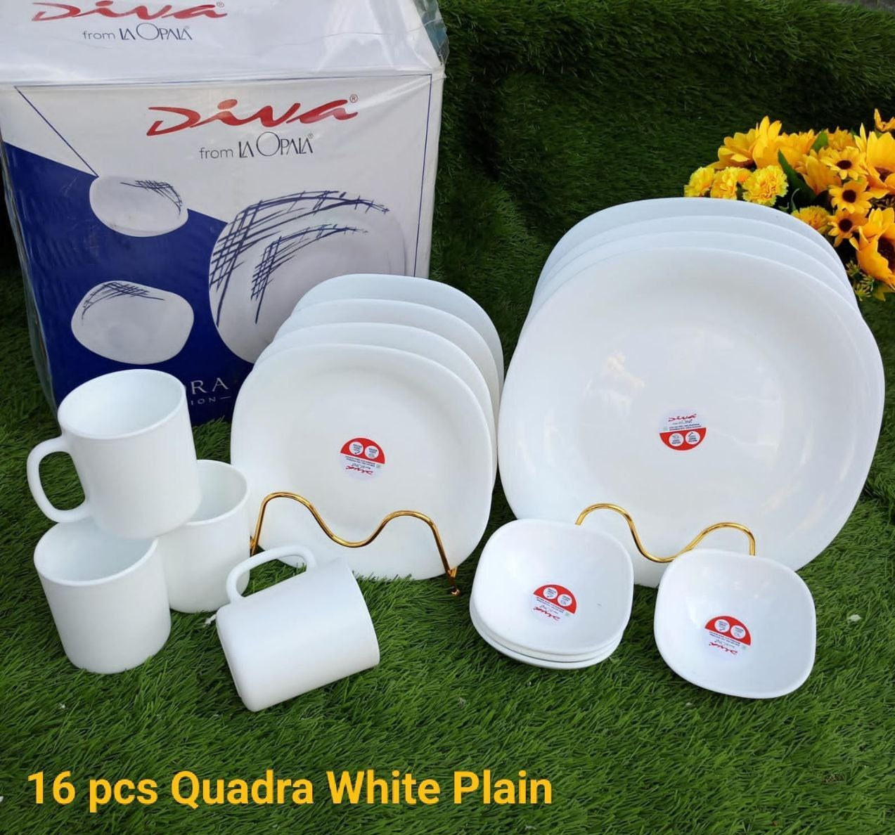 Signature 16 Piece Quadra Dinner Set | Classic White Square Dinnerware Set | Elegant Minimalist Design