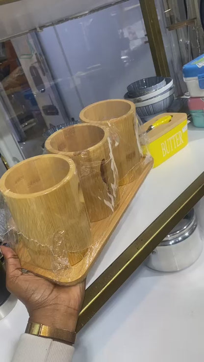 Eco Friendly 4in1 Bamboo Cutlery Holder with Base