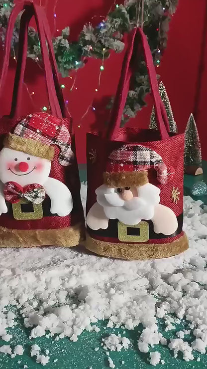 Christmas Gift Bags | Santa Claus, Snowman & Deer Designs | Children's Candy & Gift Handbag | Holiday Decorations