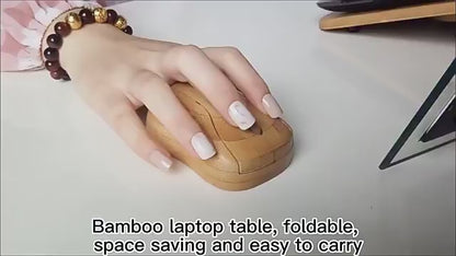 Foldable Bamboo Laptop Table with Double Fans & Drawer | Adjustable Portable Bedside Laptop Tray | Natural Bamboo Bed Table